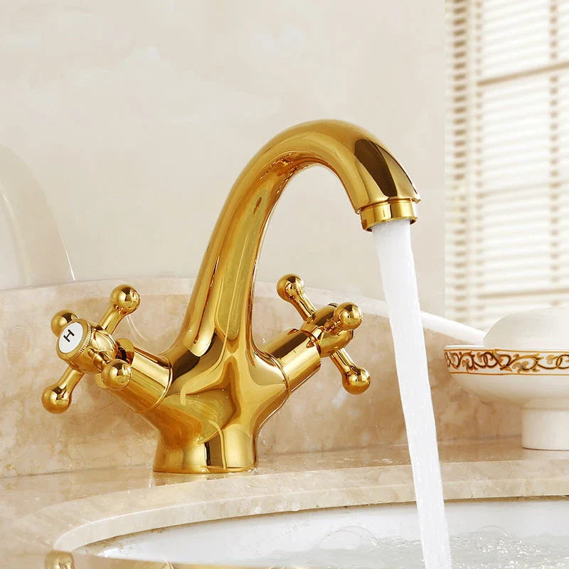 Robinet de lavabo pour salle de bain rétro avec double poignées