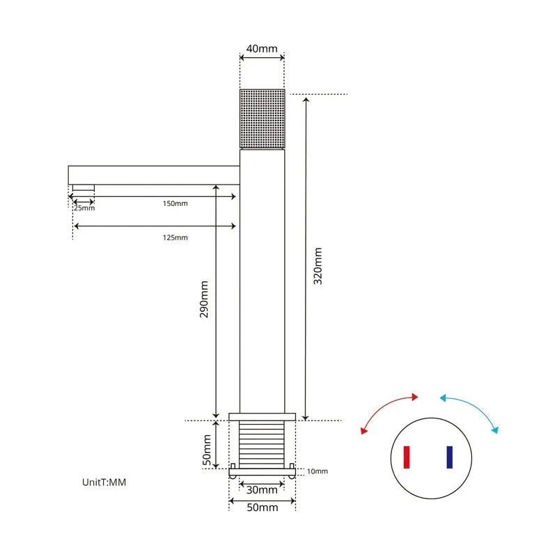 Robinet de lavabo pour salle de bain avec poignée ronde travaillée
