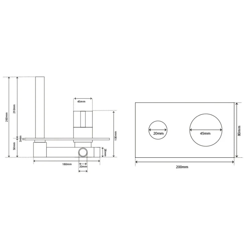 Robinet mural pour salle de bain, encastrable avec mitigeur