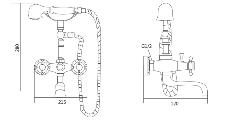 Robinet de baignoire pour salle de bain au style rétro avec céramique et douchette