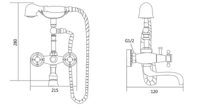 Robinet de baignoire pour salle de bain au style rétro avec céramique et douchette