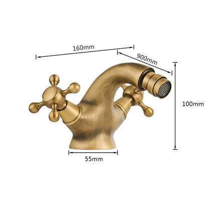 Robinet rétro pour lavabo avec deux poignées et bec pivotant