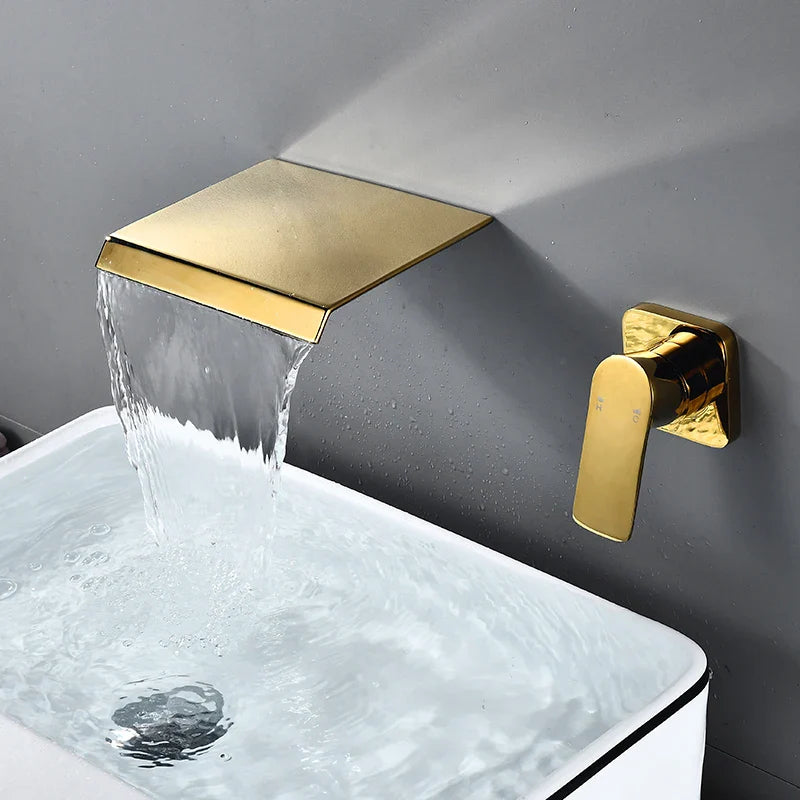 Robinet de lavabo pour salle de bain mural et encastrable avec cascade