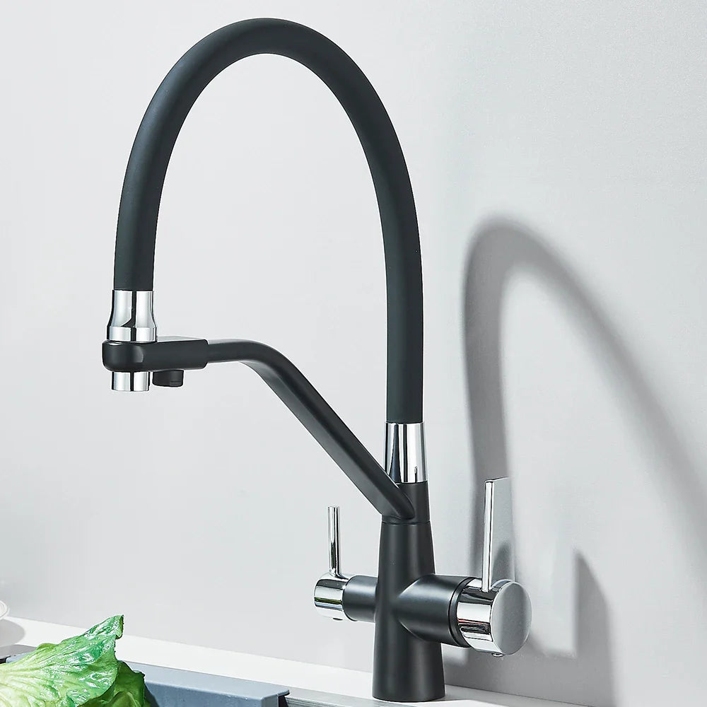 Robinet de cuisine pour évier flexible avec double robinet et purificateur d'eau