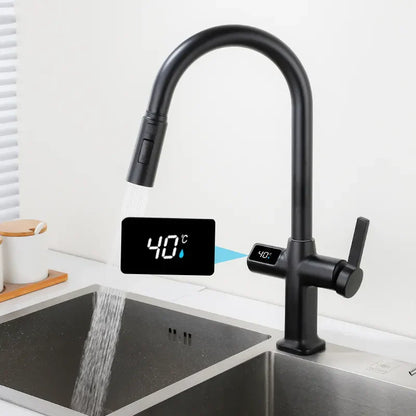 Robinet d'évier de cuisine avec thermostatique, affichage numérique et douchette flexible