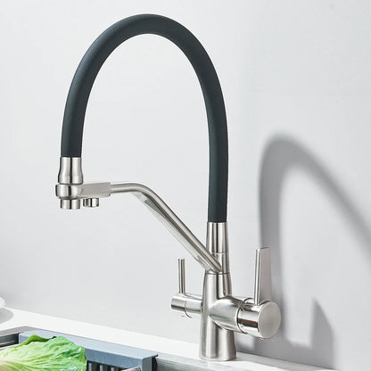 Robinet de cuisine pour évier flexible avec double robinet et purificateur d'eau