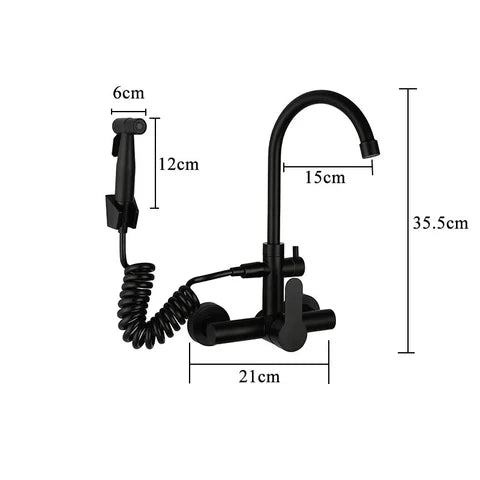 Robinet d'évier de cuisine mural, encastrable avec douchette pistolet flexible