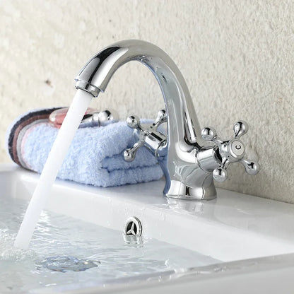 Robinet de lavabo pour salle de bain rétro avec double poignées