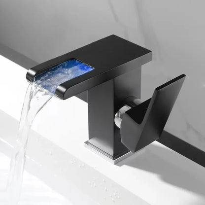 Robinet de lavabo pour salle de bain avec design de cascade LED et indicateur de température