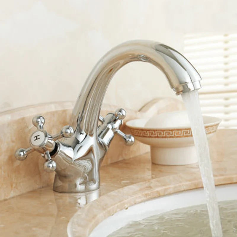 Robinet de lavabo pour salle de bain rétro avec double poignées