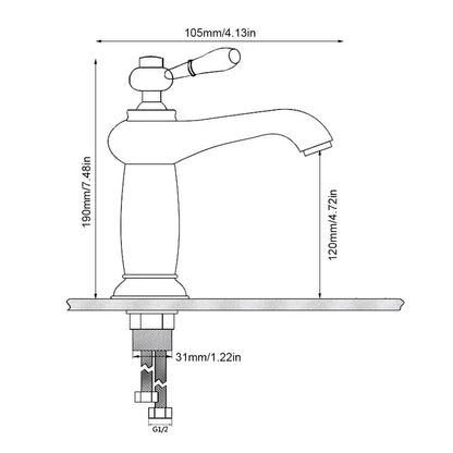 Robinet de lavabo pour salle de bain rétro avec poignée en céramique