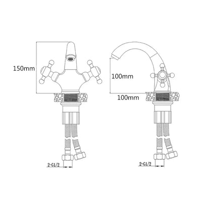 Robinet de lavabo pour salle de bain rétro avec double poignées