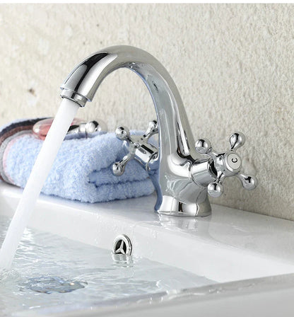 Robinet de lavabo pour salle de bain rétro avec double poignées