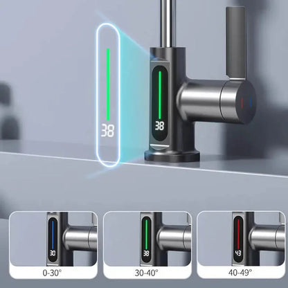 Robinet d'évier avec affichage de la température numérique et douchette cascade flexible