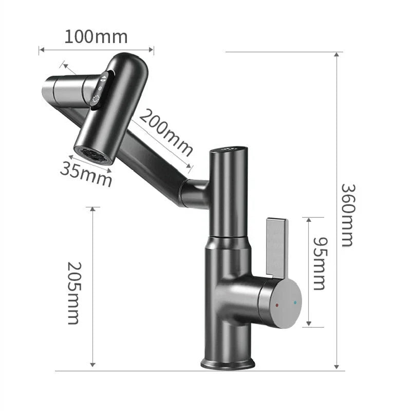 Robinet de salle de bain pour lavabo avec affichage de température numérique, pivotant et à 3 jets