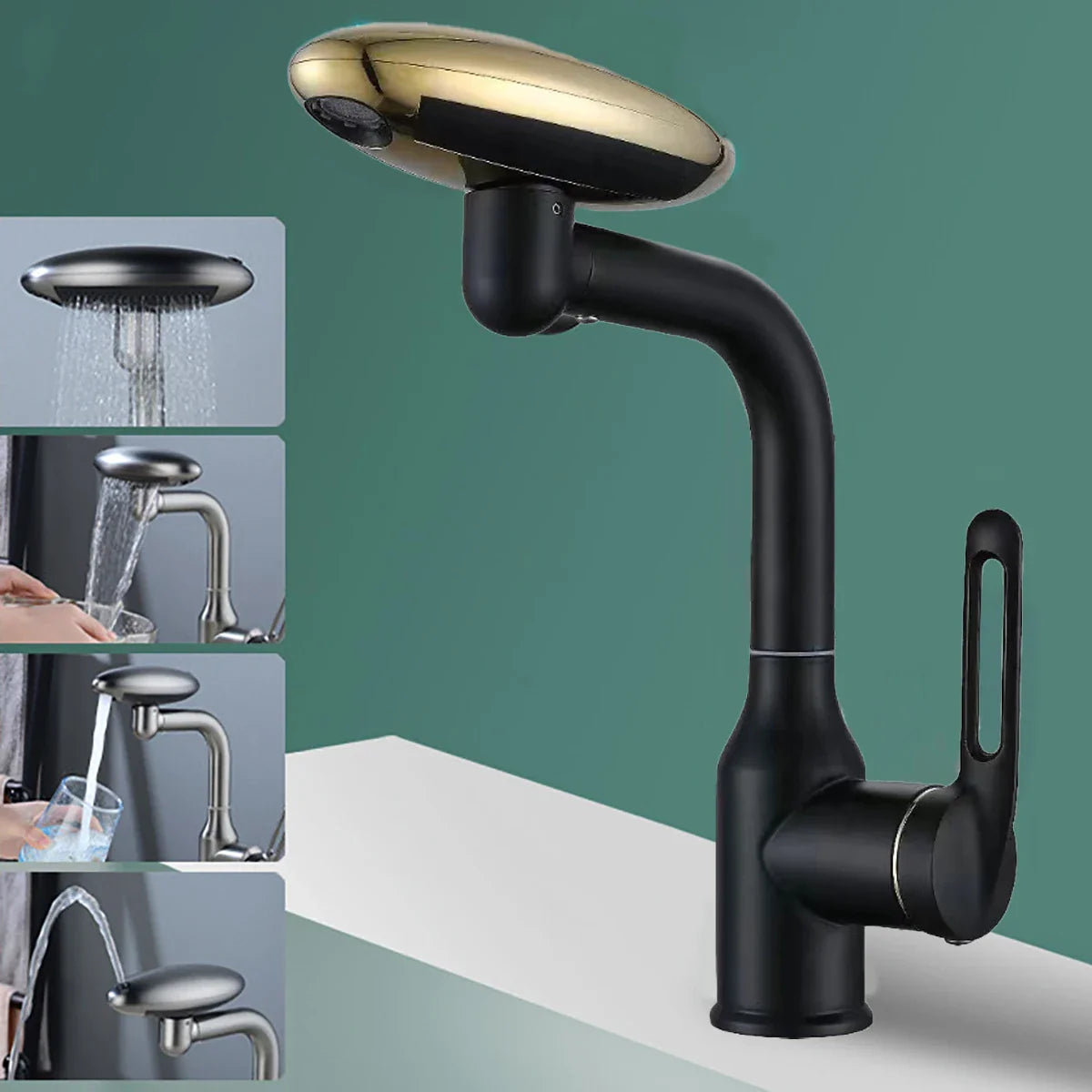 Robinet de cuisine pour évier avec tête rotative et fontaine cascade