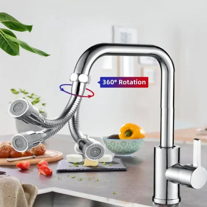 Rallonge de robinet rotative et flexible avec aérateur d'eau - Argenté